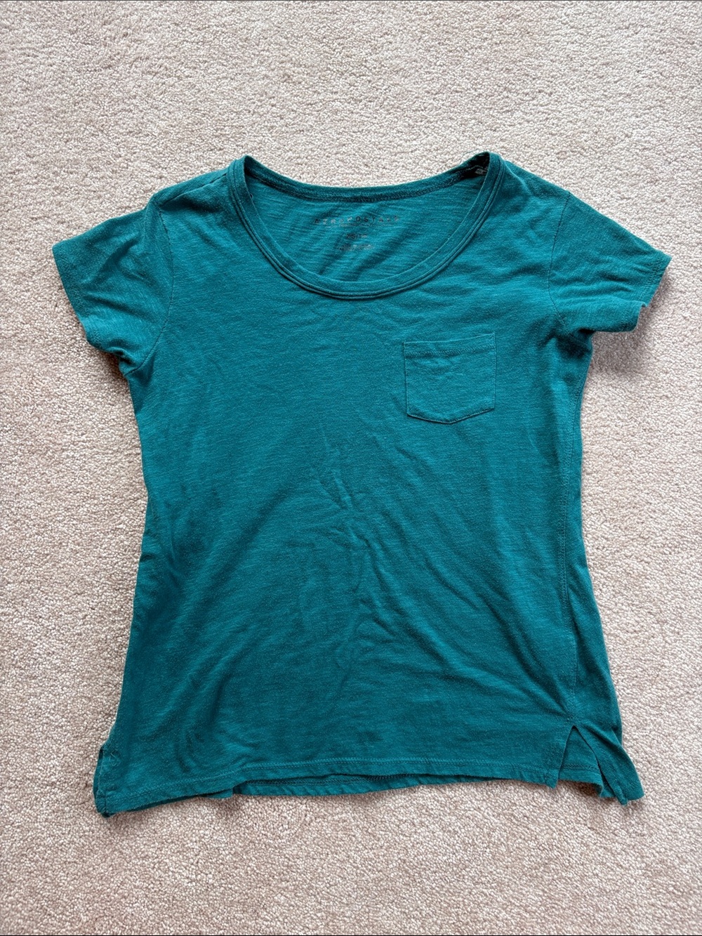 Aeropostale Teal Scoop Neck Pocket Tee - Women's